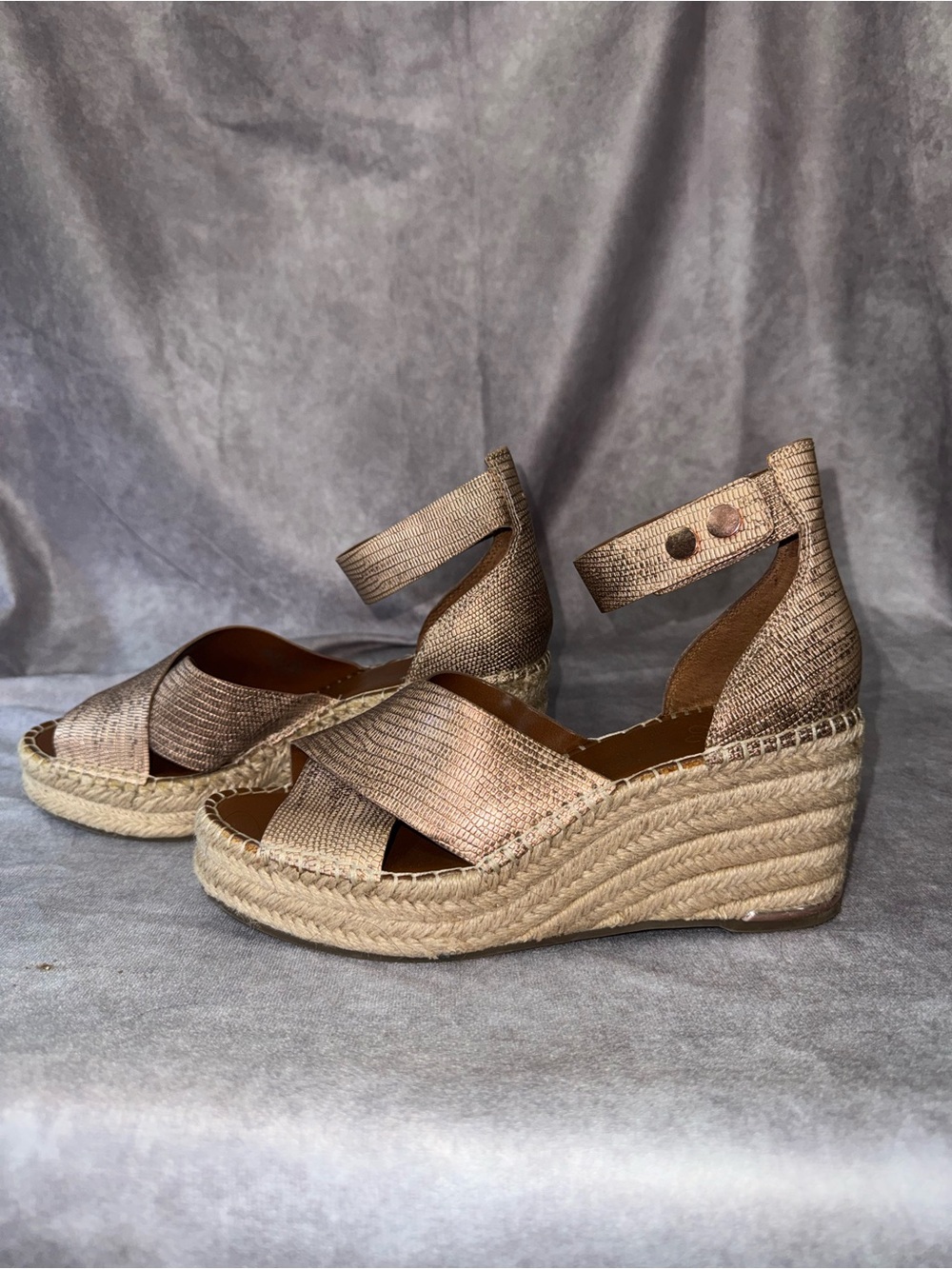 Woven Espadrille Wedge Sandals - Metallic Copper